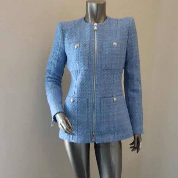 Veronica Beard Agni Dickey Jacket Skylight Tweed Zip Jacket Fit is LG New Tags - Picture 5 of 10